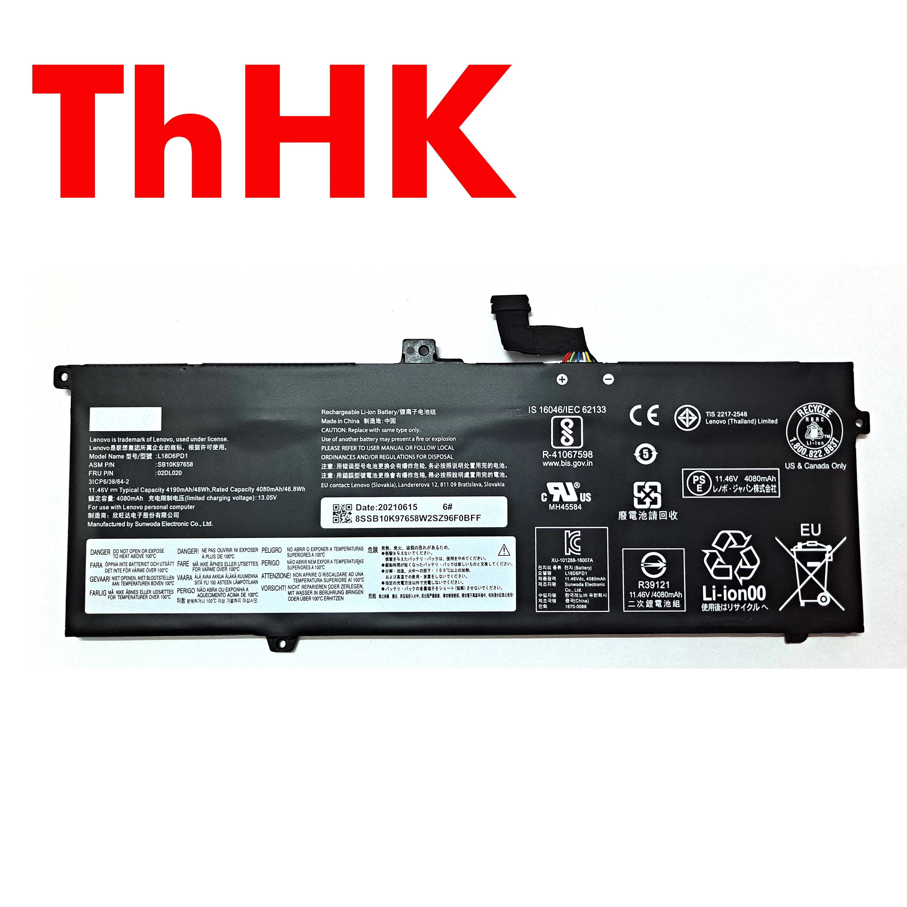 Batteria Originale Lenovo L18M6PD1 L18C6PD1 48Wh Per ThinkPad X13 X390 X395 – Nuova 4 Celle 11.46V