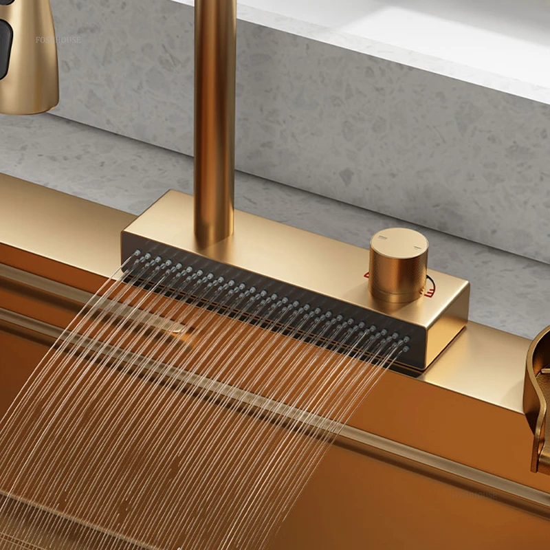 Personalized Beige Gold Sinks for Hotel Modern Thickened Metal Smart Kitchen Sink Minimalist Kitchen Sinks with Basket for Home