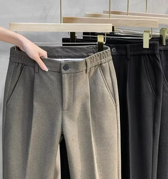 Men’s Woolen Straight-Leg Pants – Autumn/Winter Korean Style Nine-Point Trousers 1