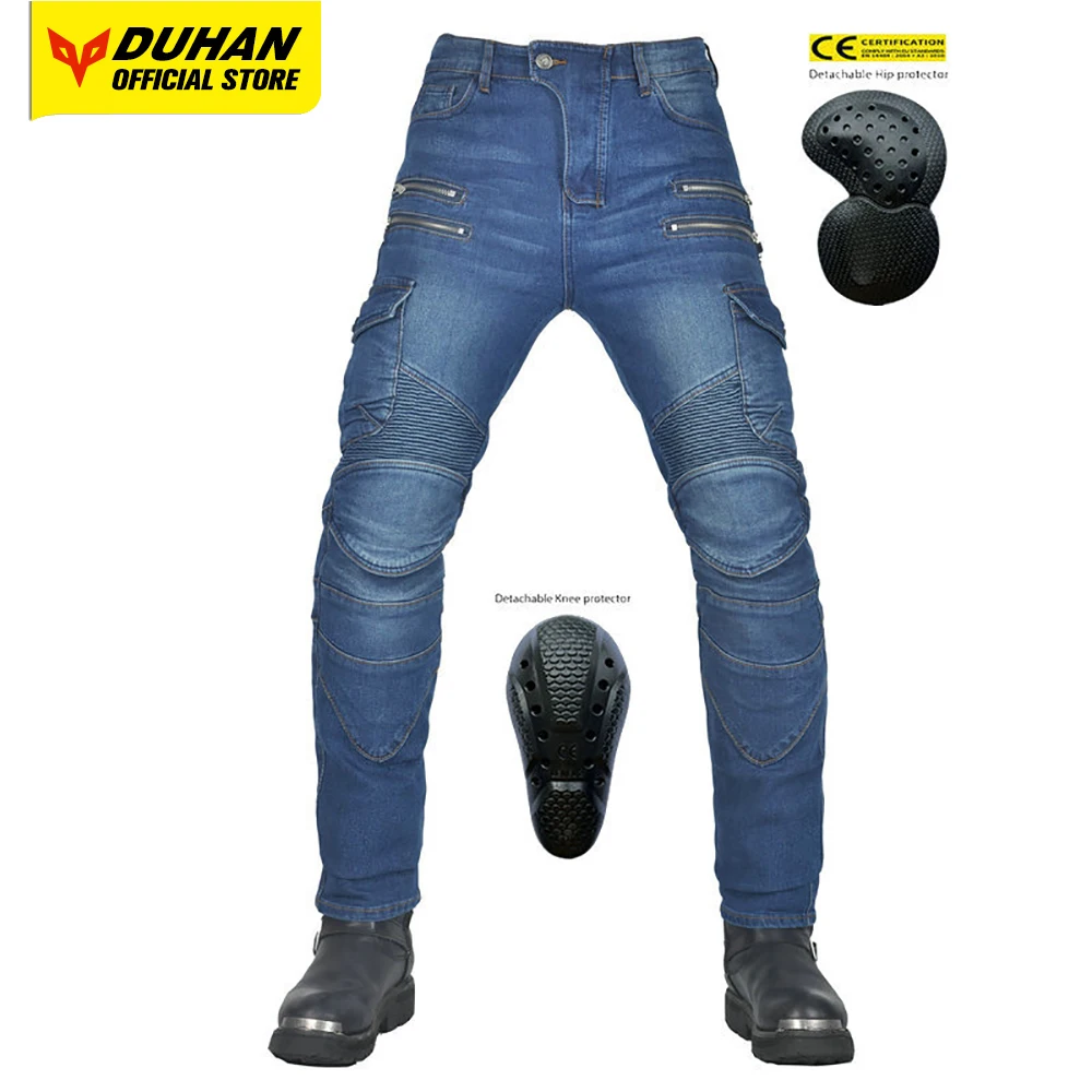 

VOLERO Motorcycle Riding Jeans Four Zip Retro Anti Drop Motorcycle Pants Kevlar Tear Resistant Motocross Cycling Pants