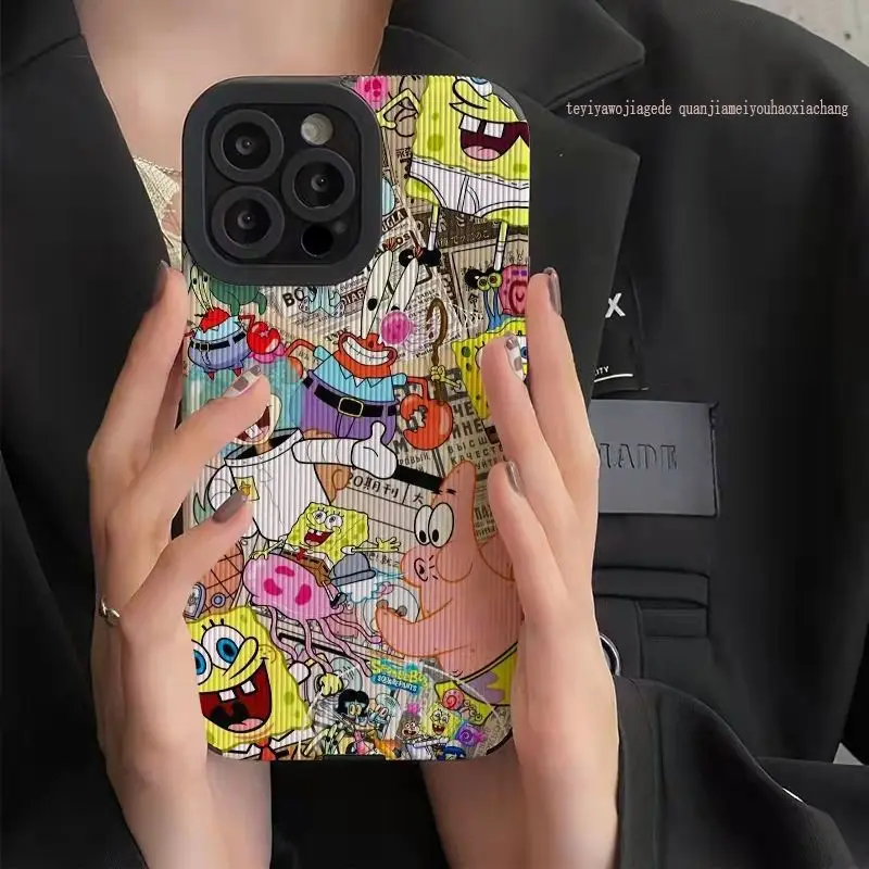 

Funny Cartoon SpongeBob SquarePants Mobile Phone Case for IPhone12/13 PROMAX Apple 11 XR XSMAX Telephone Cover Shell