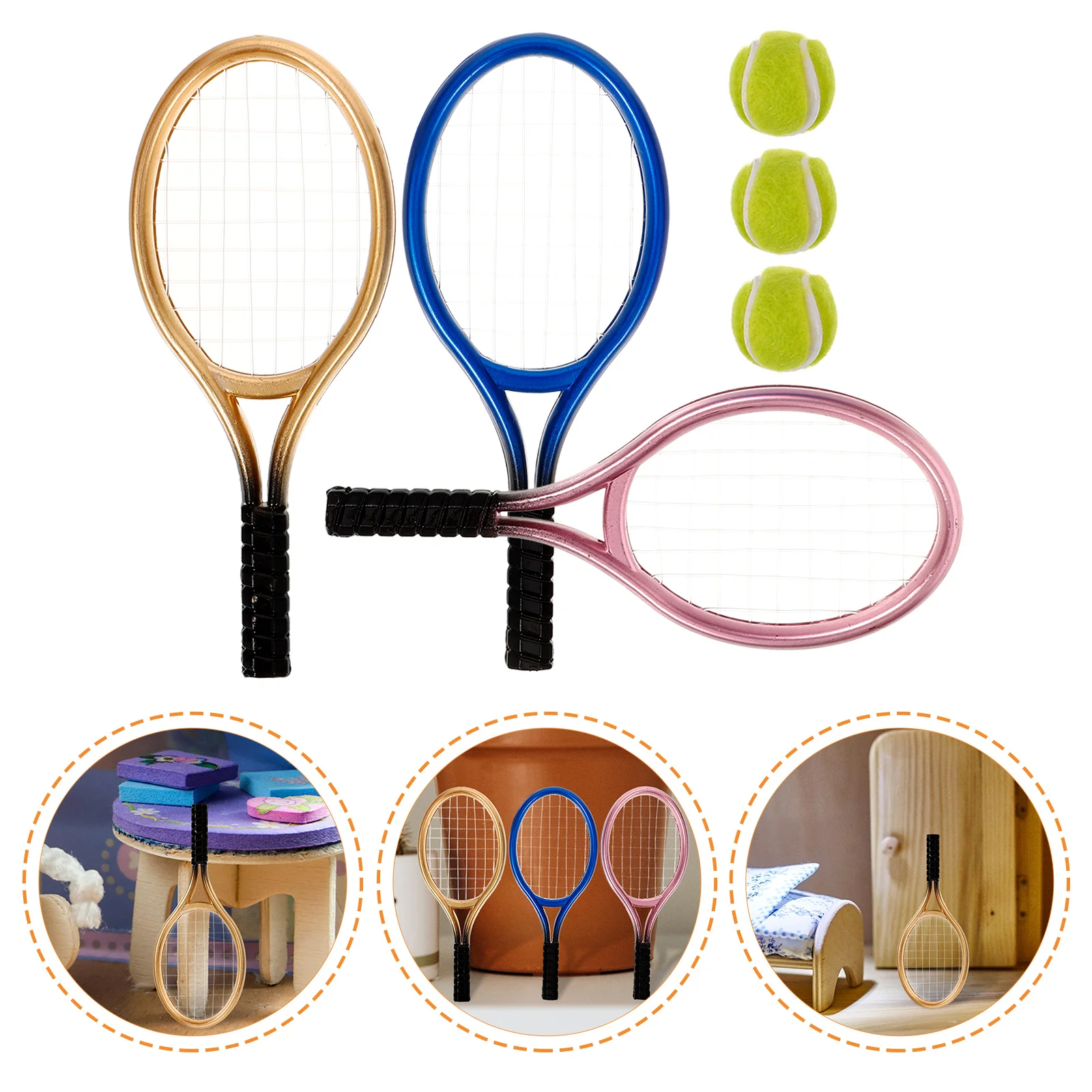 

3 Sets Simulated Tennis Racket Miniature Model Charms Miniatures Tool Decor for DIY Photography Props House