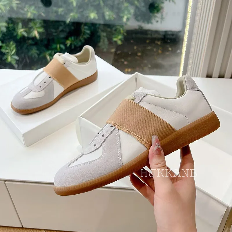 2025 Flat Thick Bottom Genuine Leather Casual Shoes Lace Up Mixed Color Breathble Sneakers Spring Patchwork Tennis Shoes Unisex 2