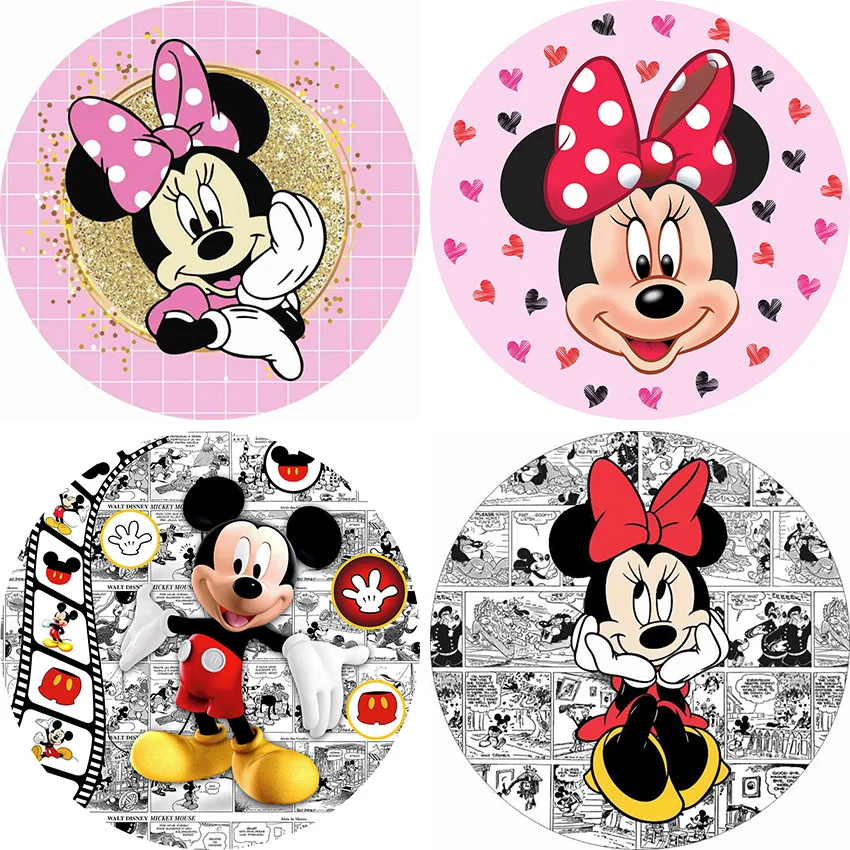Disney Round Shape Jungle Minnie Mickey Mouse Friend Party Backdrops Background Children's Birthday Decoration Wall Table Cover
