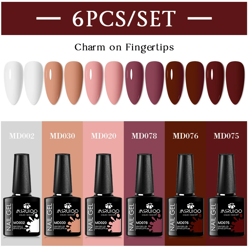 MSRUIOO 6Pcs/Set Colorful Gel Nail Polish Nail Supplies Semi Permanent Soak Off Nail Art Gel Varnish Manicure For Nails 4
