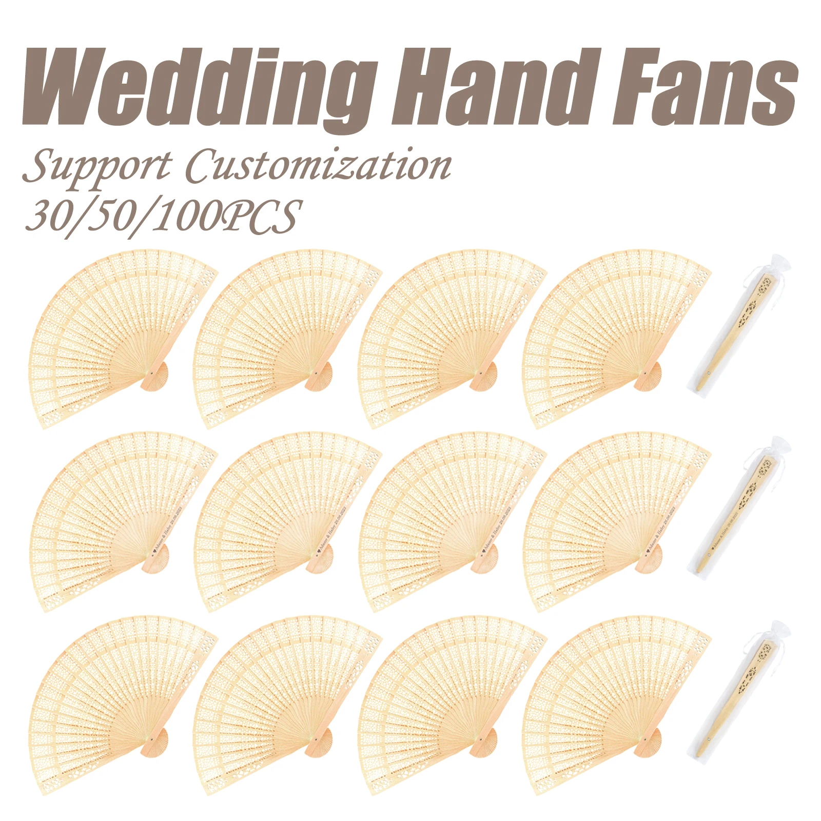 

30/50/100Pcs Wedding Hand Fans Custom Name Wedding Gift for Guests Folding Hand Fan Wooden Hand Fans Sandalwood Fan