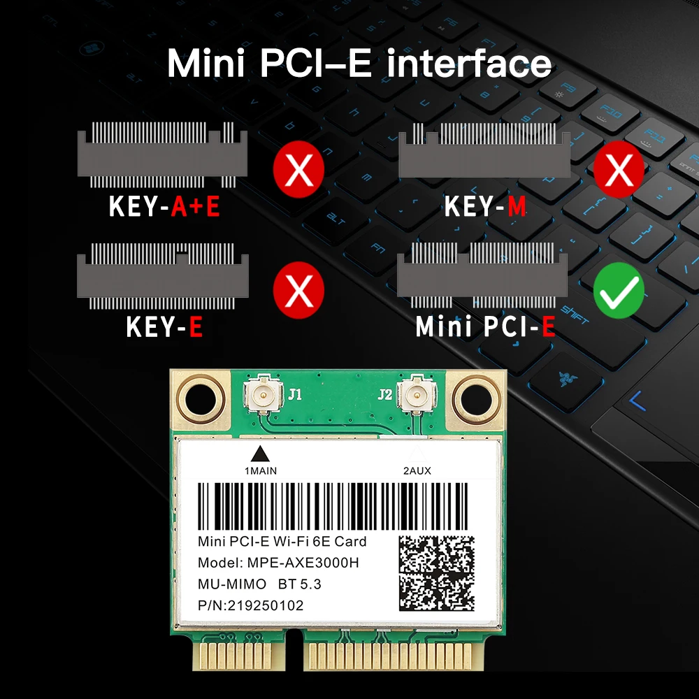 WiFi 6E AX210 미니 PCI-E Wifi 네트워크 카드 BT 5.3 트라이 밴드 2.4G/5G/6Ghz 802.11AX 데스크탑 노트북 용 5374Mbps 무선 어댑터