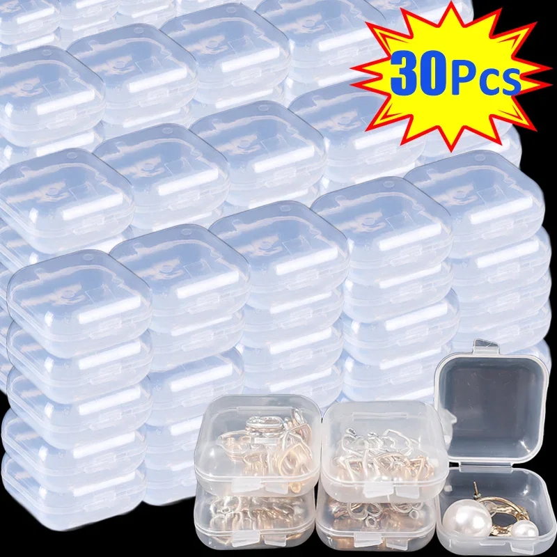 Mini storage box transparent square plastic boxes earrings jewelry