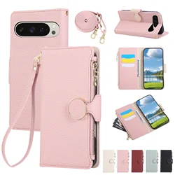 Magnetic Leather Crossbody Phone Case with Wrist Strap and Card Slots - Elegant and Functional Wallet Cover - Google Pixel 8 Pro (Pink)