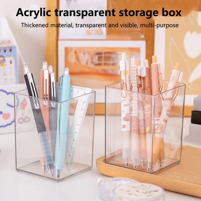 Acrylic Pen Holder Desktop Organizer INS Transparent Pencil Container  School Office Stationery Cosmetics Storage Box Pens Box - AliExpress