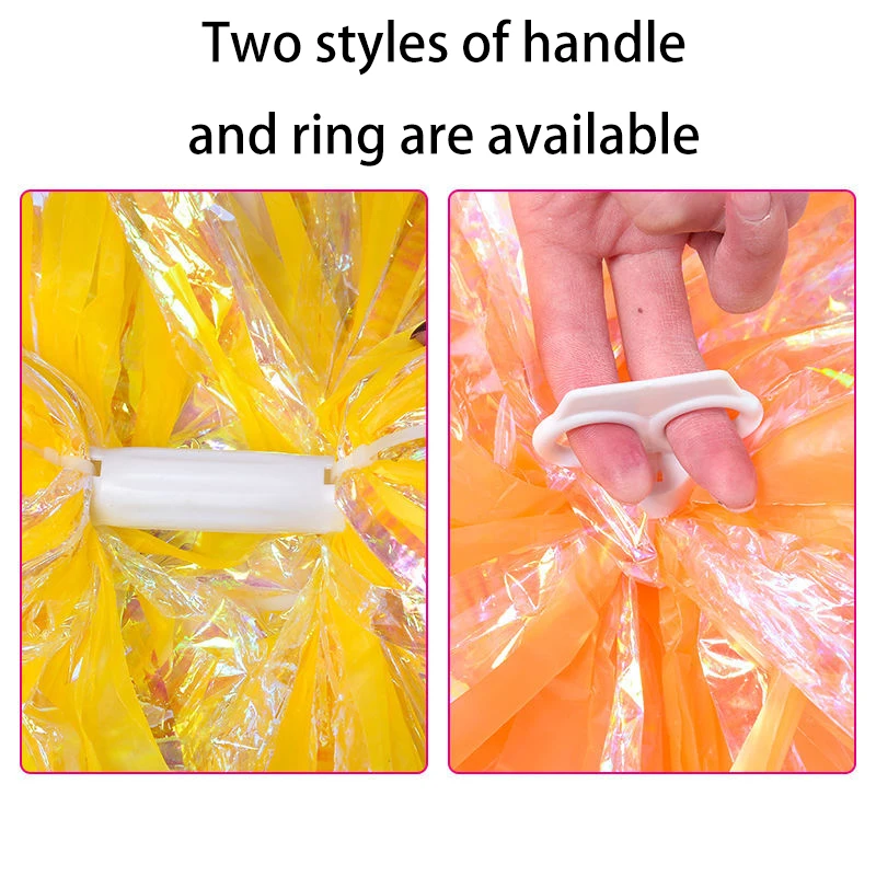 1PC Cheerleading Pom Poms Plastic Handle Metallic Shine Streamer Ball Cheering Dance Decorator Club Sport Supply