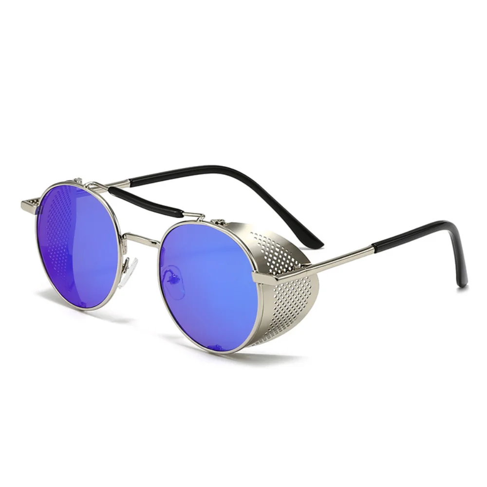 Men Driving Sunglasses with Side Shield Steampunk Round Alloy Sun Glasses Color Eyepiece Women Vintage UV400 Sun Shades New