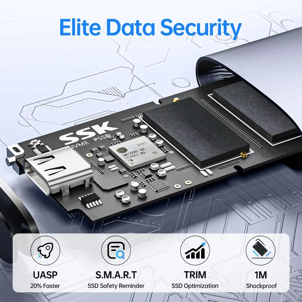 SSK 외장 하드 드라이브 휴대용 SSD 최대 2000MB/s 고속 휴대용 솔리드 스테이트 드라이브 500G 1T 2T 노트북 데스크탑 게임 콘솔용