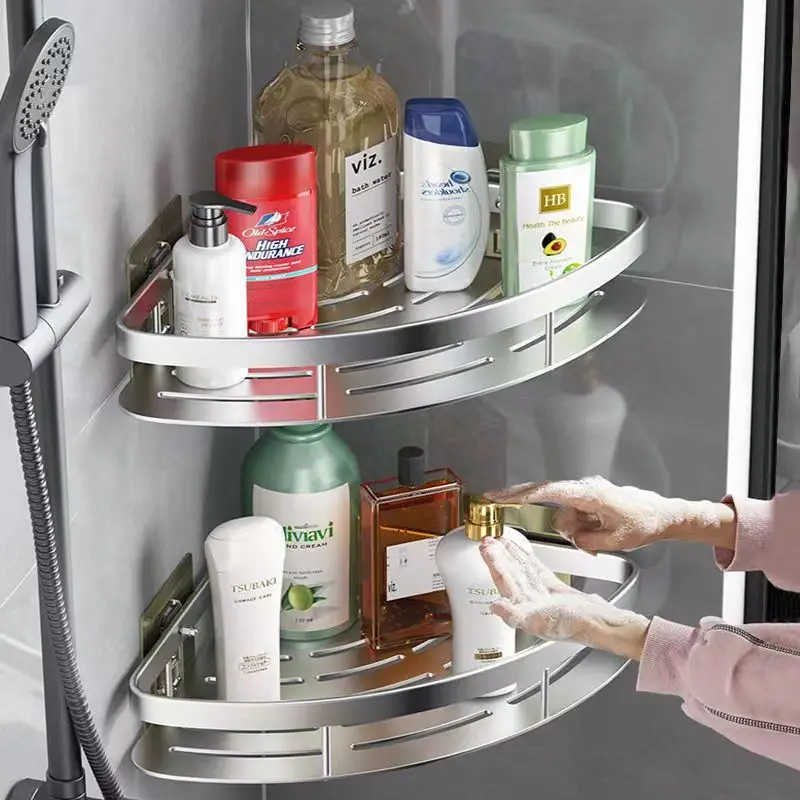 Storage Rack Shower Shelf Bathroom Storage Shelf Bathroom Shelf Kitchen Storage Organizer Aluminum Alloy Shampoo Rack Shower Shelf Bathroom Accessories No Drill