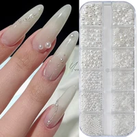 12 Grids Mixed White Pearl Nail Charms 3D Round/Semicircle Pearl Beads Nail Art Rhinestones Manicure Accessories DIY Parts Y7%6K 1