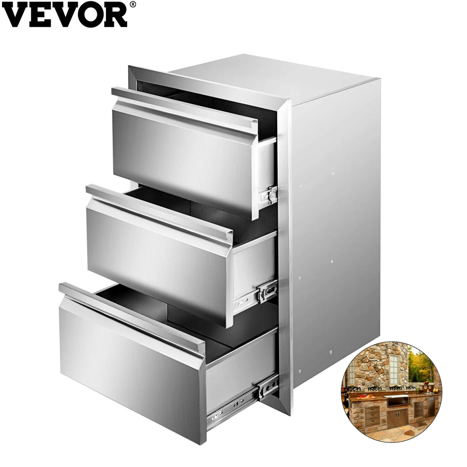 VEVOR Tiroir Inox de Cuisine 46x59x58cm Triple Espaces de Rangement Commode  de Rangement en Acier Inoxydable avec poignée 3 Tiroirs Intégré pour  Poignée