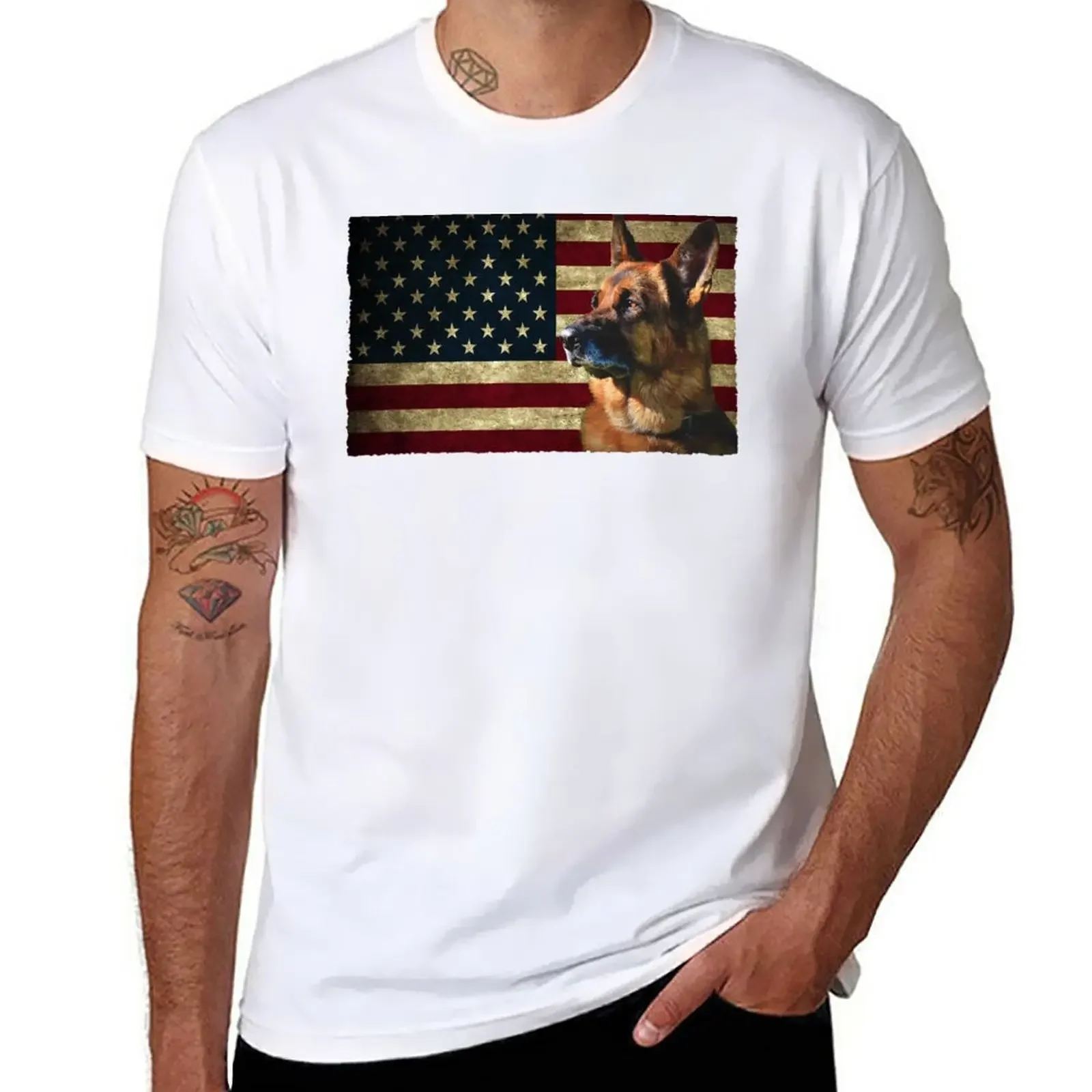 Pastore Tedesco Face American Flag Lover 4 Luglio Regalo Gs Dog Dad Gsd Dog Mom T-Shirt Sweat Heavyweight T-Shirt Per Uomo