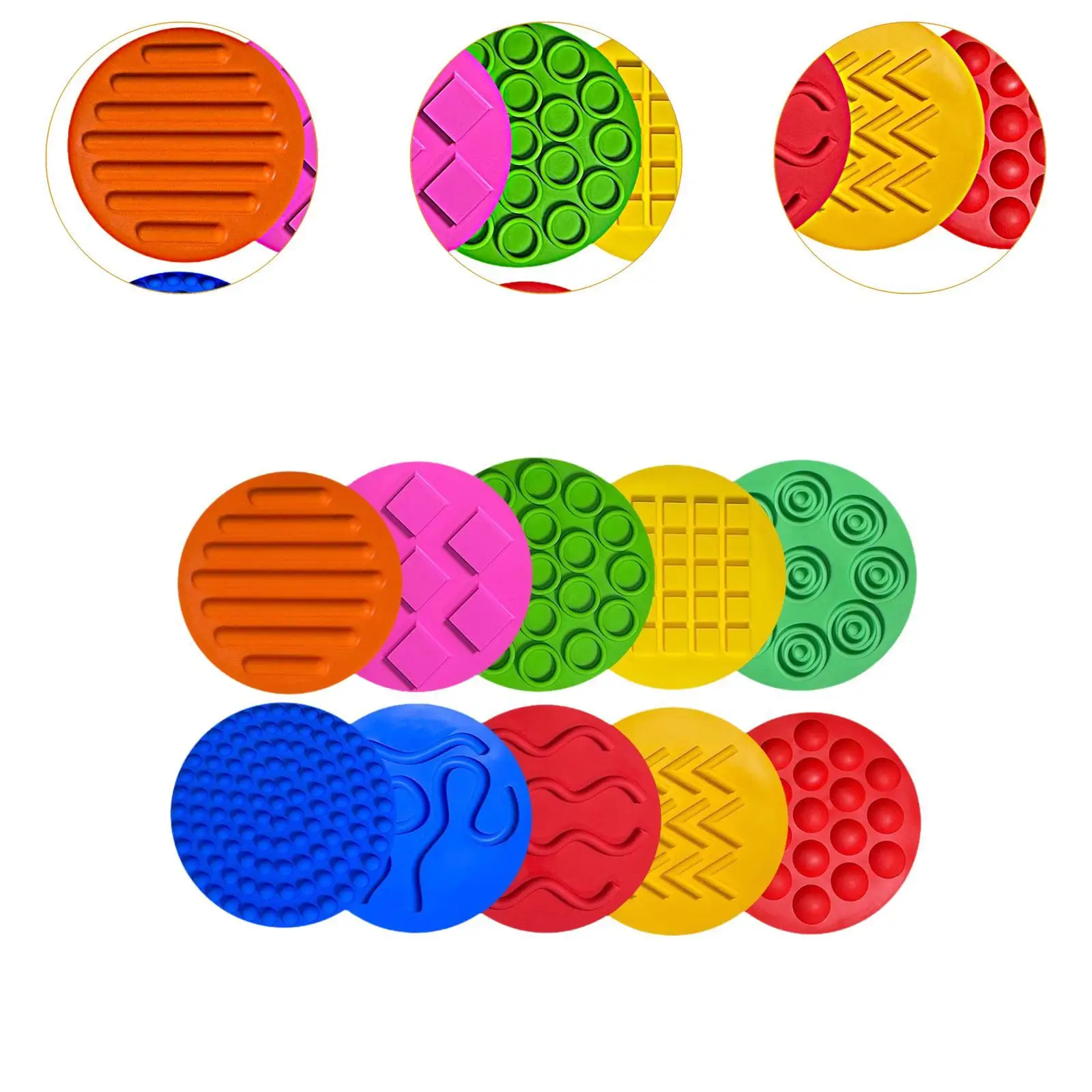 10x Sensory Silicone Mats Sensory Toys Textured Early Learning Play Sensory Discs Mat for Children Boys Girls Activity Game Home