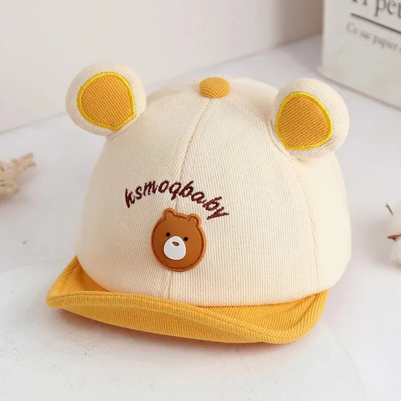 Boné de beisebol do bebê do urso dos desenhos animados com orelhas bonito animal chapéu de sol para meninos meninas casual infantil chapéu de pico 10