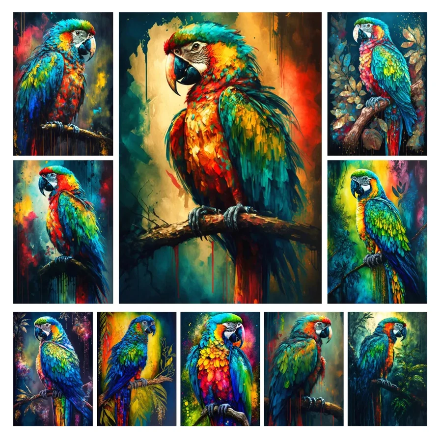 

New Diamond Painting Colorful Parrot Diy Full Mosaic Manual Arts Rhinestone Embroidery Animal Birds Picture Wall Decor