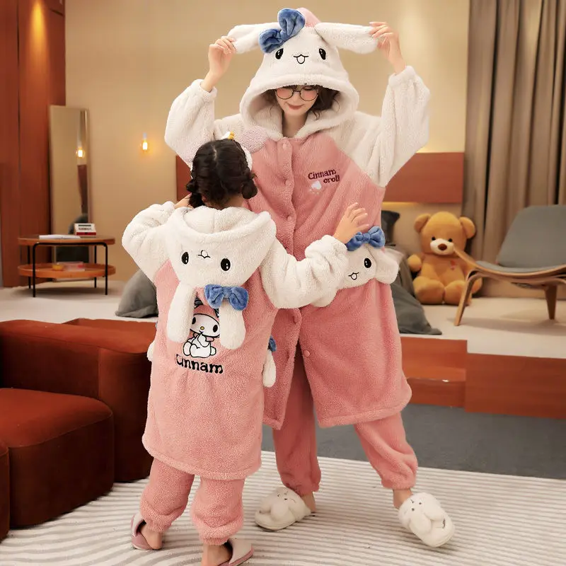 

New Sanrio My melody cute kawaii girls winter thickened coral velvet medium and large children plush parent-child home clothes