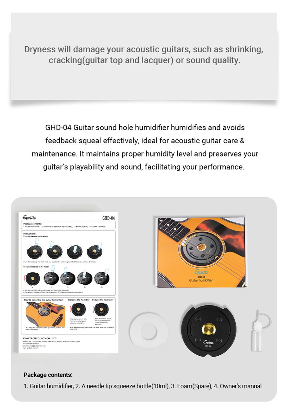 Guitto Series GHD-04 Guitar Humidifier Quality Silicone Anti-whistling Portable