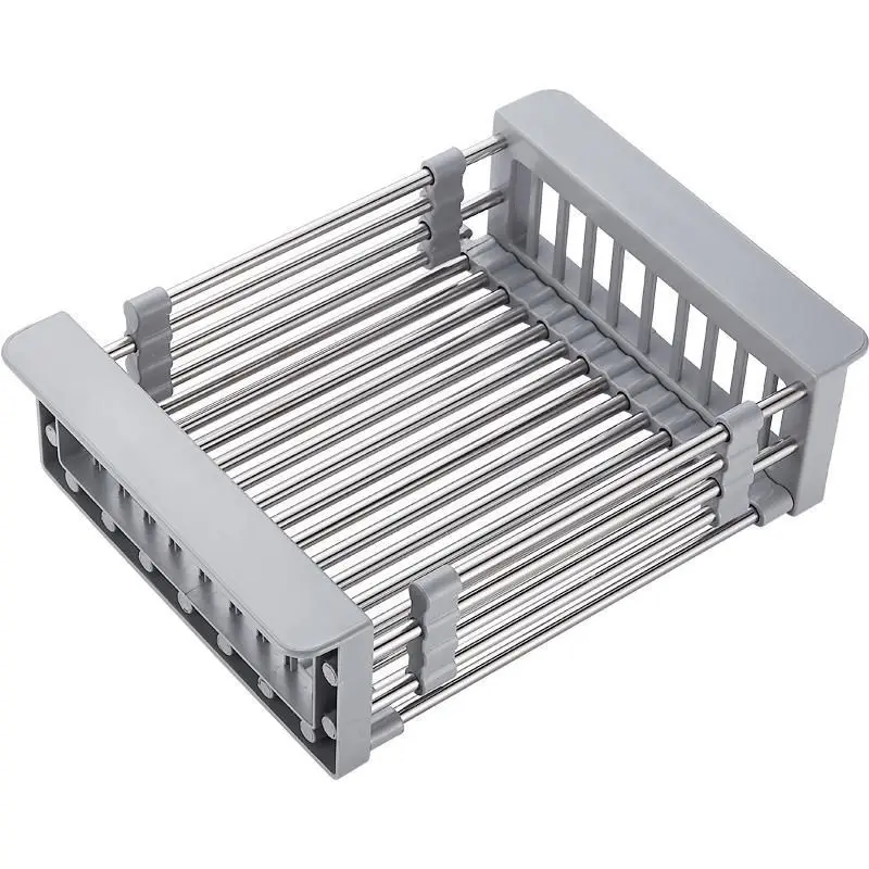 Adjustable Drain Rack Stainless Steel Sink Drain Rack Fruit Vegetable Drain Basket Kitchen Retractable Drying Rack 3
