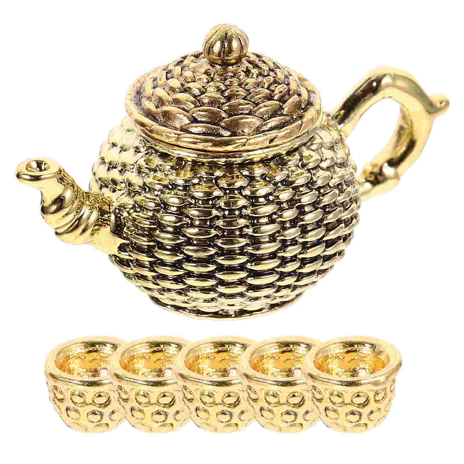 

6 Pcs Food Play Simulated Tea Cup Decoration Dollhouse Furniture Zinc Alloy Miniature Teapot