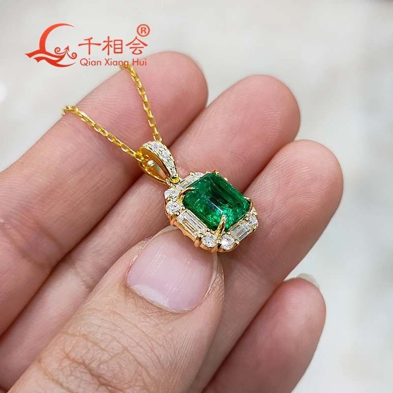 18k yellow gold plated 8*8mm asscher emerald stone pendant 925 silver white moissanite wedding Engagement Party Gifts jewelry
