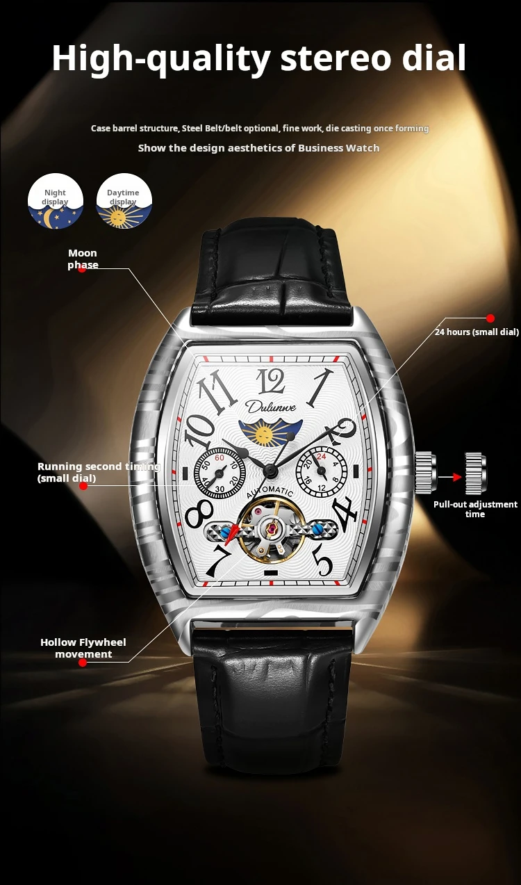 Top-Marke Luxus Tourbillon Mechanische Uhr Für Männer Mode Schwarz Stahl Wasserdicht Mondphasen Automatische Uhr Reloj Hombre_voghion.com