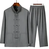 2 Pcs/Set Men Tang Suit Set Chinese Traditional Clothes Hanfu Elastic Waist Wide Leg Soft Mid-aged Men Shirt Trousers Sets 3