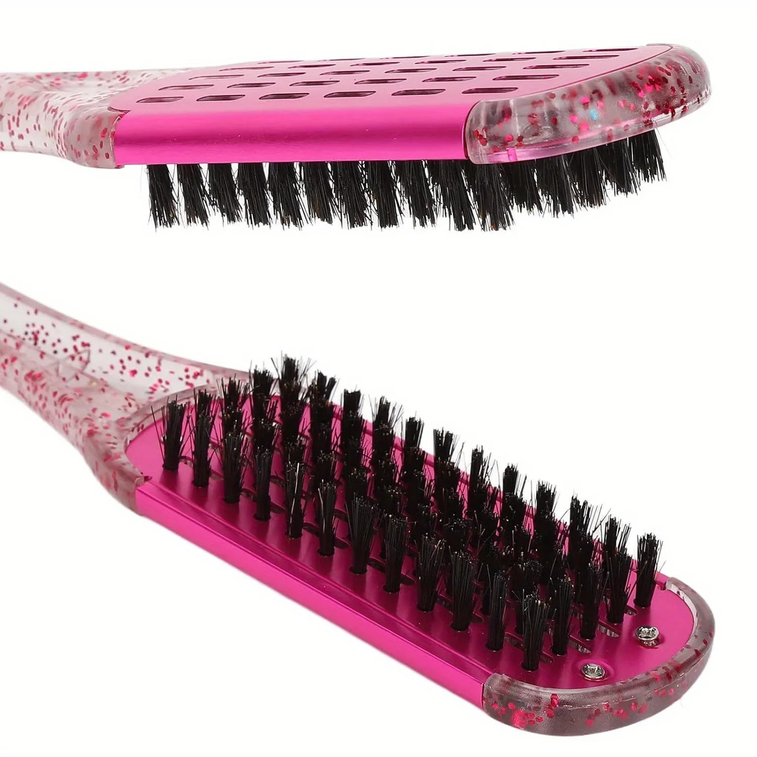 Professional Hairdressing Hair Straightener - Double Nylon Brush V-Shape Styling Comb