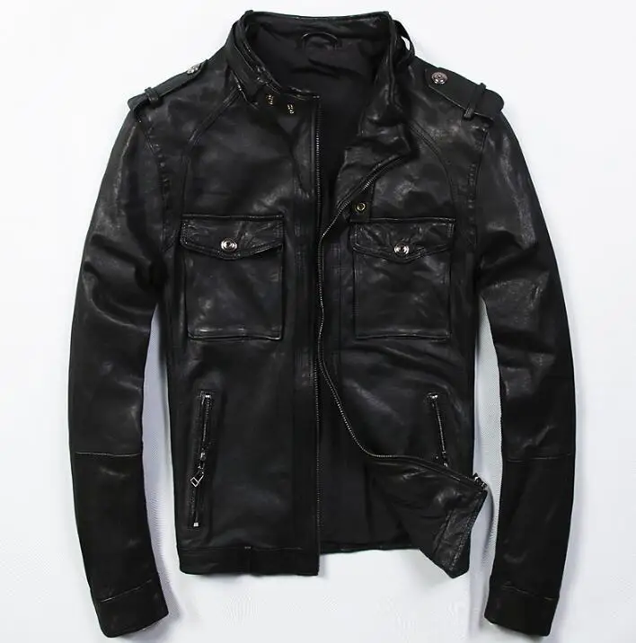 

2022 New Leather Men's Leather Short Section of Leather Collar Sheepskin Motorcycle Leather Jacket Youth Handsome Tide