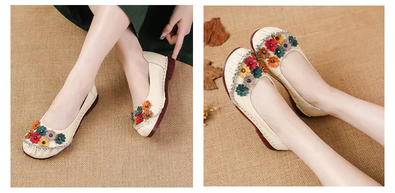 Neue Sommer Echtes Leder Ballerinas frauen Blume Faulenzer Damen Mokassins Flach Täglichen Schuhe Frau Flattie Slip Auf Schuhe – Detail 17