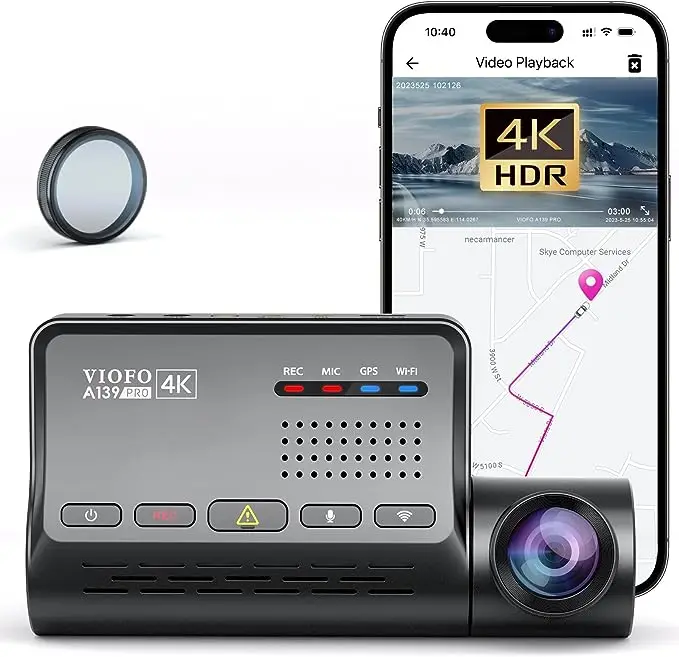 

VIOFO A139 Pro 4K HDR Dash Cam STARVIS 2 Sensor, Front and Rear Car Camera Ultra HD 4K+1080P Super Night Vision,5GHz WiFi GPS