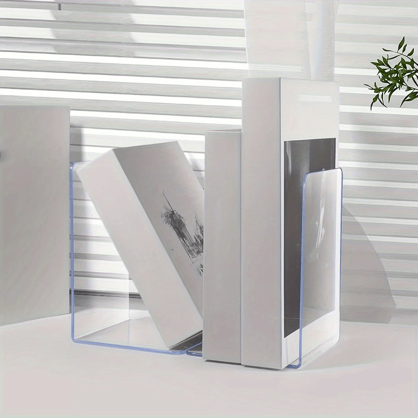 2pcs Acrylic Bookends - Transparent L-Shaped Desk Organizer, Bookshelf for Office & Home, Book Display Rack 2