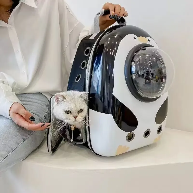 고양이 외출 가방 휴대용 어깨끈 애완동물 백팩 파노라마 투명 백팩 고양이 케이지 우주 캡슐 측면 개방 가능