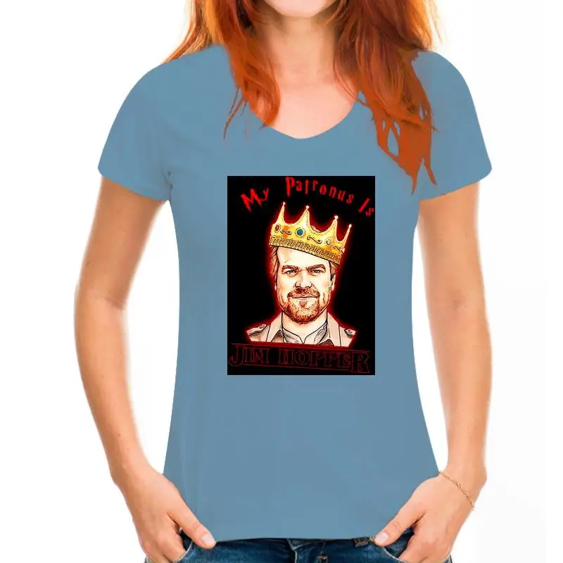 thumbnail image 1 of Camiseta Stranger tee Things My Patronus Is Jim Hopper, camiseta negra de algodón para hombre, tallas S-6XL, 1 of 5