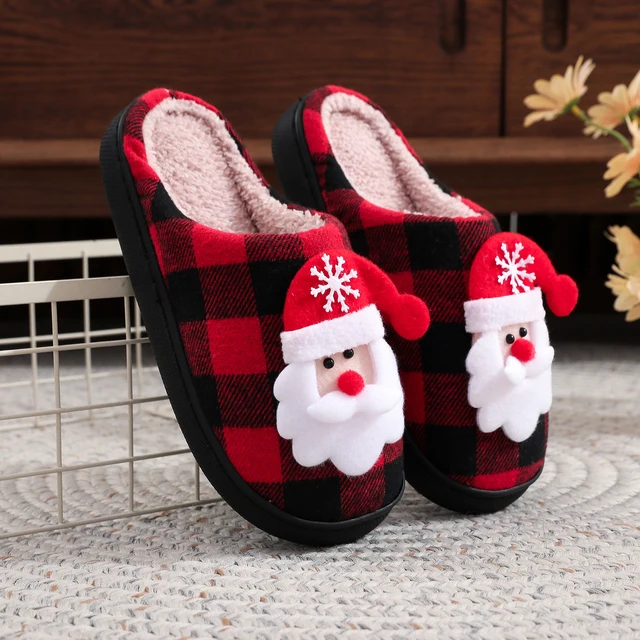 Christmas Plush Closed Toe Slippers Fuzzy Indoor Slippers Santa Claus Fluffy Slippers for Unisex Adult Holiday Christmas 1