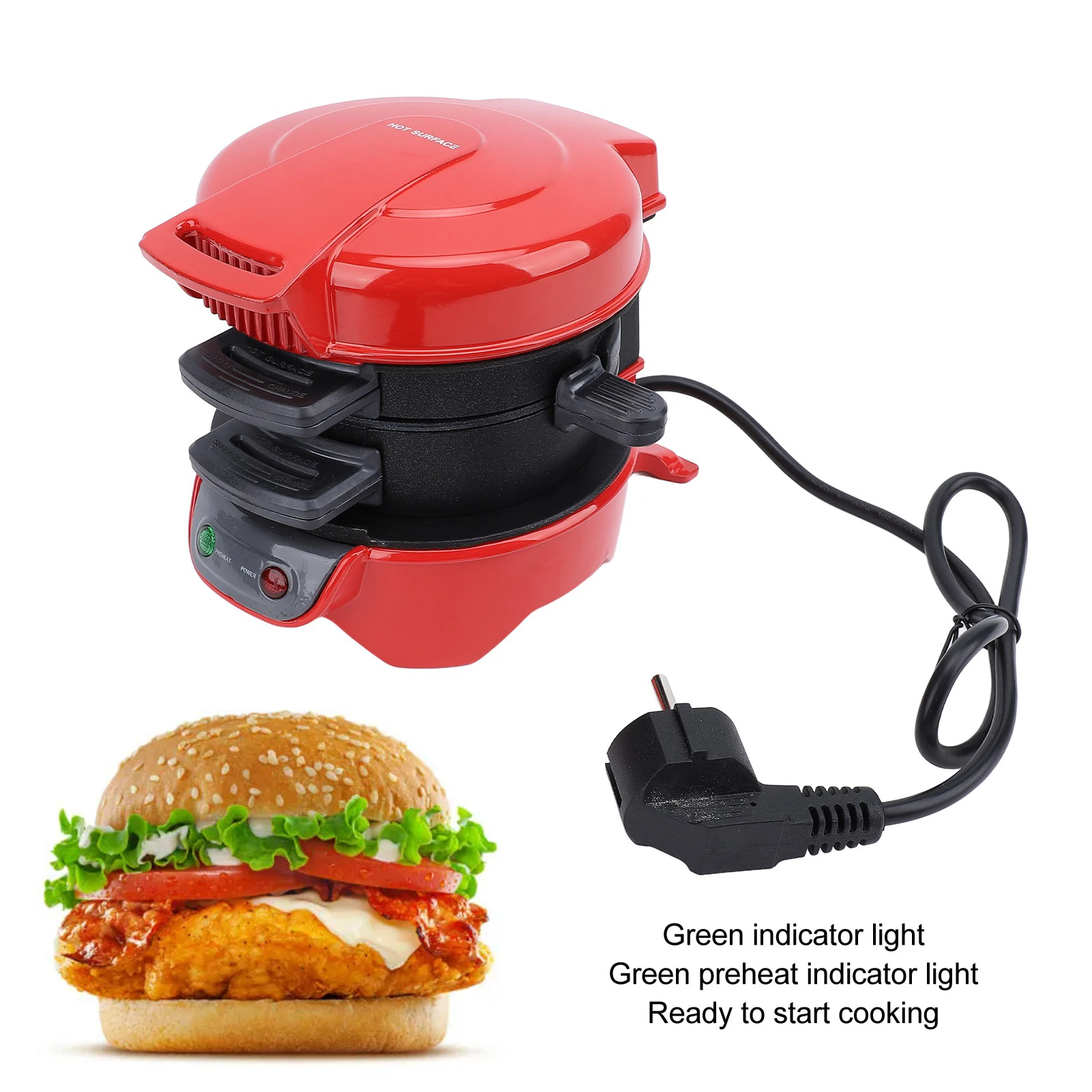 Electric Burger Machine, Sandwich Machine, Automatic 3-in-1 Breakfast Automatic Temperature Control Cooker BPA Free