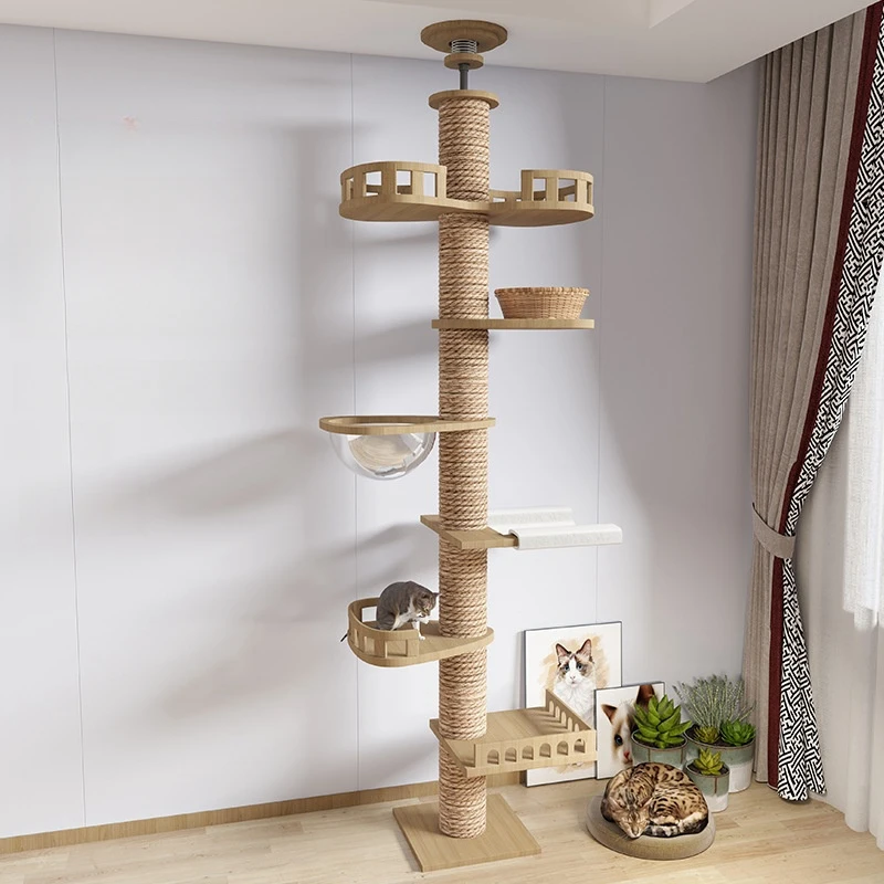 

Multifunction Pet Furniture Wooden Cat Tree House Kitten Climbing Toy Cat Scratching Posts Cat Tower Soft Flannel Hammock Bed