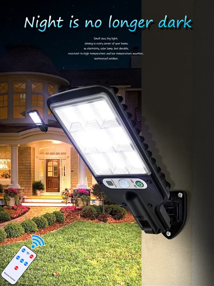Description Picture 2 of itemLed Solar Outdoor Lights Motion Sensor Waterproof 117/72/108 Cob Led Wall Street Lamp 3 Mode Garden Terrace Garage Door Lighting