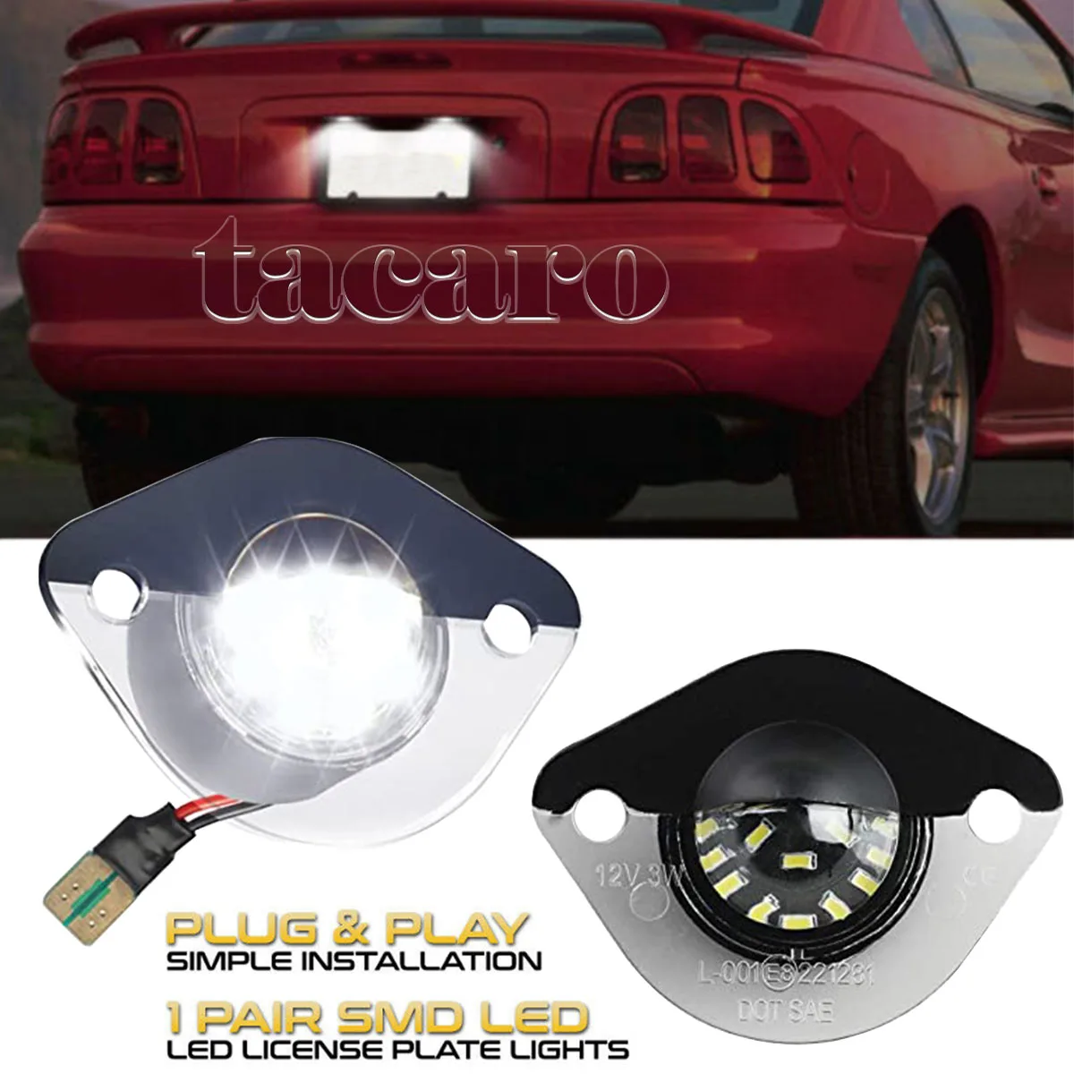 

2pcs LED License Plate Light Tail Rear Tag White Lamp For 1994-2004 Ford Mustang
