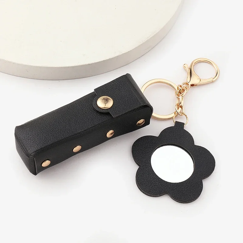 1pc Leather Lipstick Bag Makeup Pouch Lip Balm Bag Keychain Holder Creative Lipsticks Protective Cover With Mirror Gifts 4