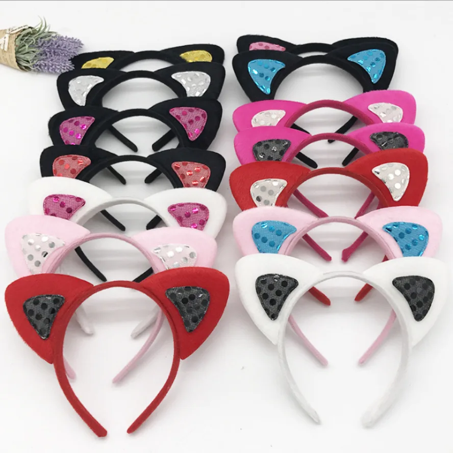 

Ободок с блестками и кошачьими ушками, плюшевый ободок с кошачьими ушками, ободок для волос, украшение для ежедневного использования для девочек и женщин