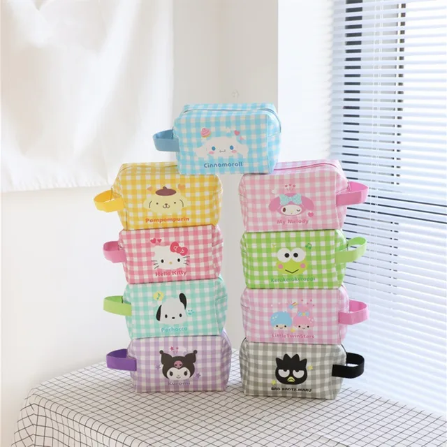 Cartoon Sanrios Anime Check Large-capacity Cosmetic Bag Clutch Bag Ladies Travel Multi-function Durable PU Zipper Storage Bag 1