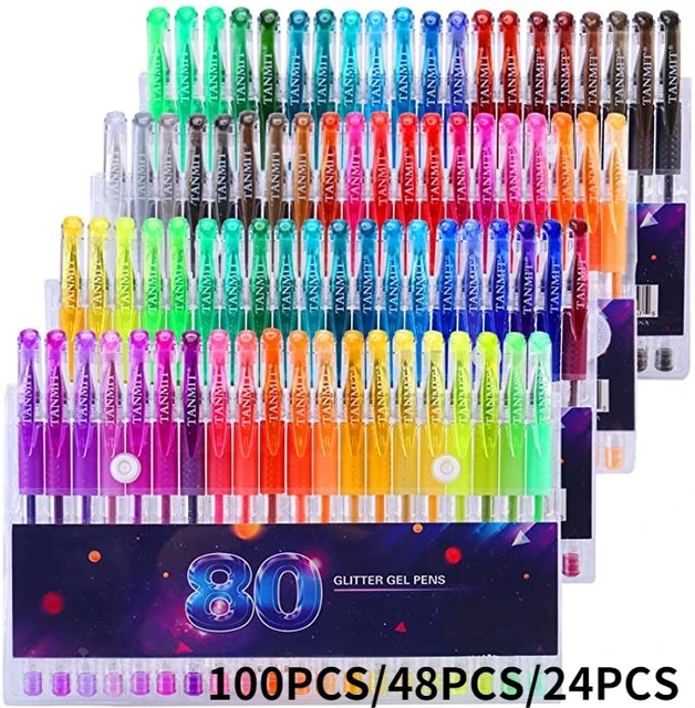 Tanmit 100 Coloring Gel Pens Set for Adults Coloring Books- Gel Colored Pen  for Drawing, Writing & Unique Colors Including Glitter, Neon, Standard