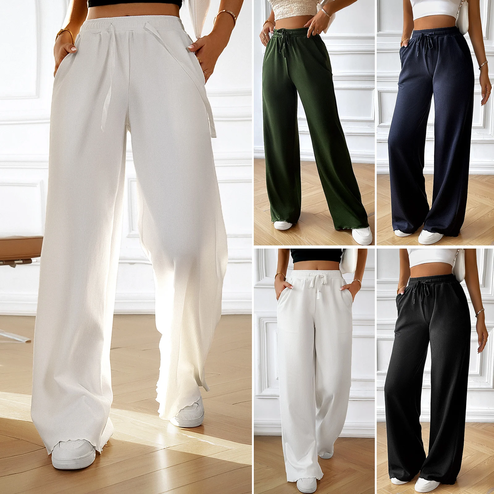 

Solid Color Wide Leg Pants Elastic High Waist Draping Straight Tube Casual Loose Knitted Trousers Woman 2023 Sweatpant