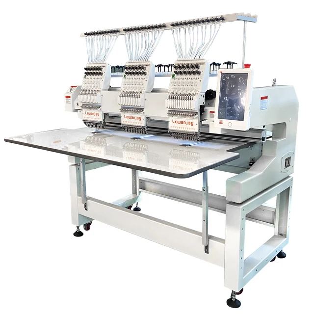 High Speed Three Heads 12 Needles Hat T-Shirt Flat Computerized Embroidery Machine Free Shipping