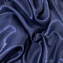 Ivory White Luxury Glossy Metallic Liquid Satin Fabric - 1Meter (Navy Blue)